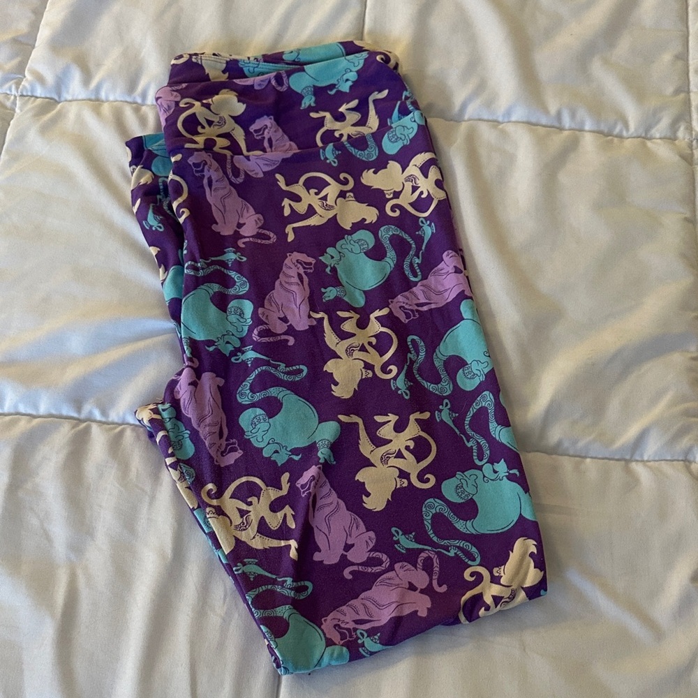 LuLaRoe Disney Aladdin Purple Leggings with Teal and Cream Accents